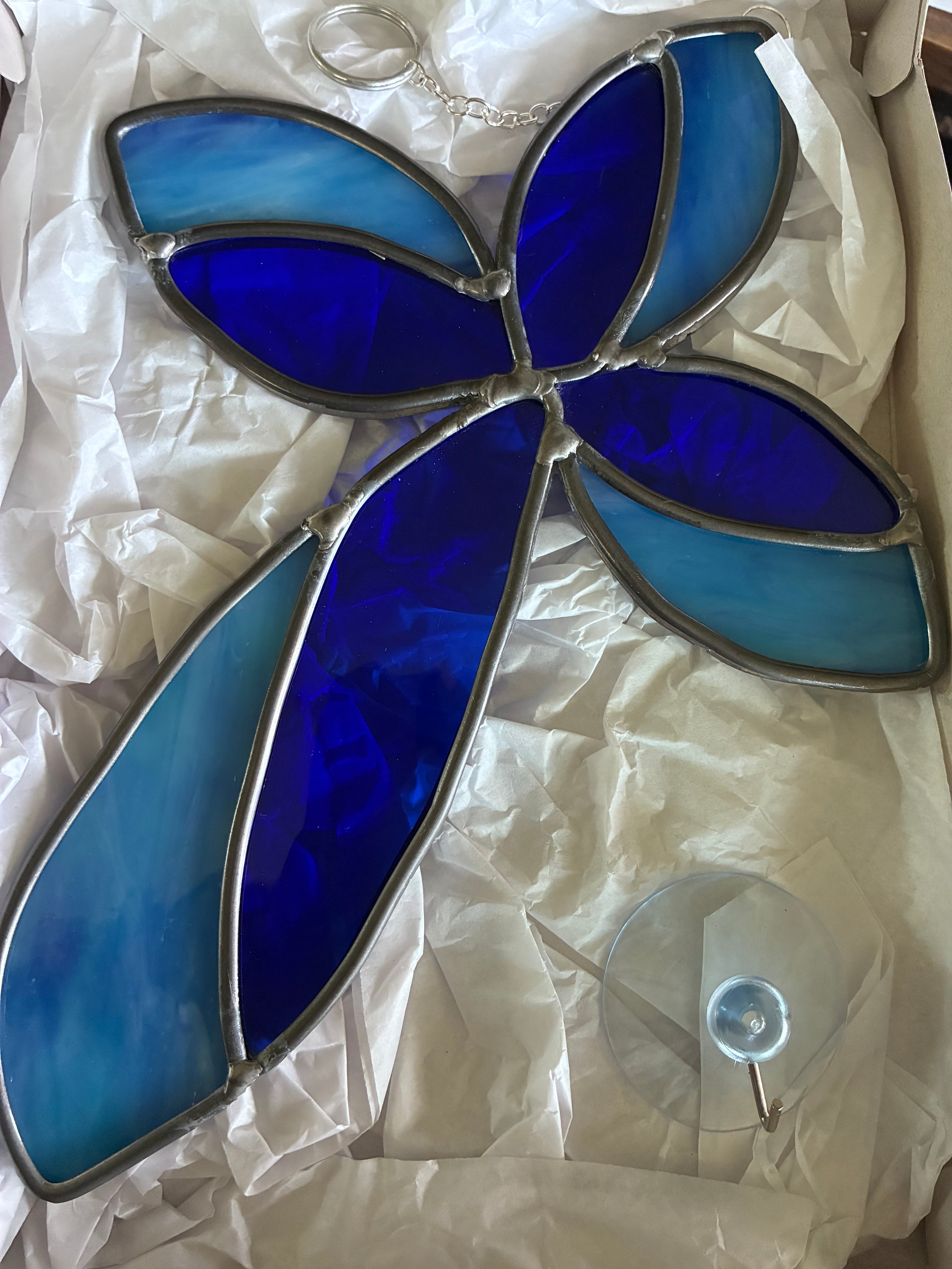Blue Cross Stained Glass Light/Dark Blue - Sun Catcher