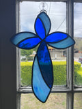 Blue Cross Stained Glass Light/Dark Blue - Sun Catcher