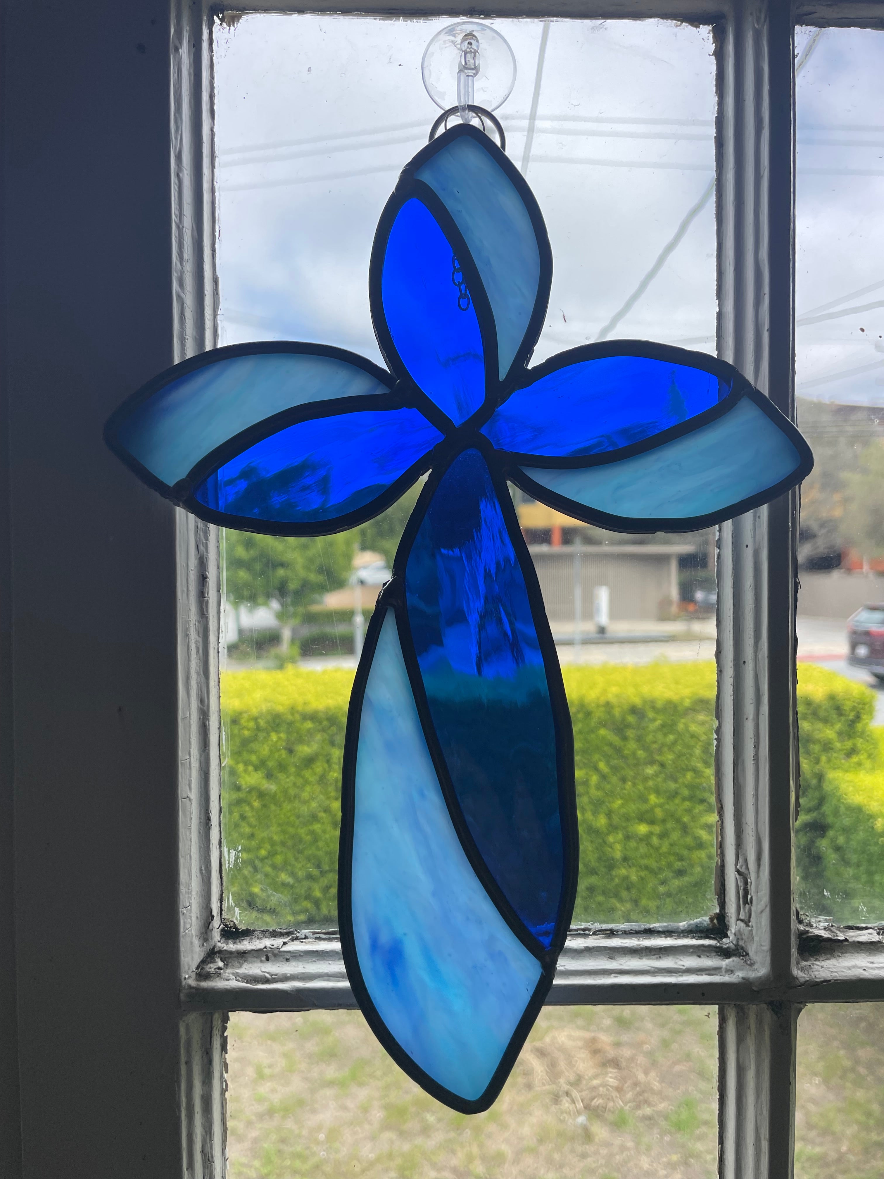 Blue Cross Stained Glass Light/Dark Blue - Sun Catcher